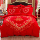 婚庆四件套大红床单被套枕套纯棉结婚四件套新婚床上用品全棉磨毛