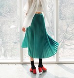 韩国代购复古vintage轮廓质感纯色高腰百褶裙不规则半身裙中长裙