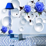 个性简约蓝色玫瑰3D壁画电视背景墙纸客厅卧室沙发壁纸无缝墙布墙