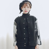 羊羔毛棒球服 2015秋冬韩国休闲女短款 拼接帅气又舒服的毛呢外套