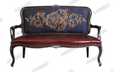 美式复古真皮坐垫实木雕花双人沙发欧式新古典提花布艺会所沙发椅
