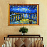 梵高罗纳河的星夜纯手绘油画客厅卧室沙发有框画欧式电表箱装饰画
