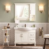 现代简约欧式浴室柜组合橡木实木落地洗漱台洗脸一体陶瓷盆卫浴柜