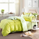 春夏简约欧式素色纯色双拼全棉四件套斜纹纯棉床上被套绿黄色1.8M