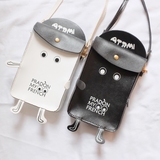 DT的店 韩国定制卖萌可爱机器人斜挎包pu黑白迷你手机包卡通童趣