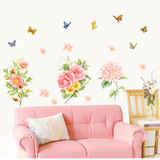 粉色牡丹 新款田园风小清新装饰墙贴温馨卧室客厅背景贴画花卉