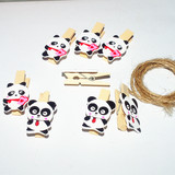 熊猫木质文艺照片夹木夹实木卡通木夹子带绳子软木板小夹子