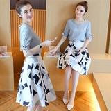 天天特价时尚套装女夏2016新款韩版雪纺中长款修身甜美两件套装裙