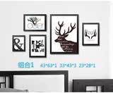 现代简约北欧装饰画客厅黑白挂画卧室创意组合照片墙画抽象鹿壁画