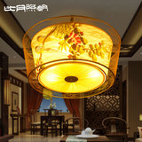 比月刺绣布艺新中式吸顶灯圆形现代温馨主卧室客厅餐厅led吸顶灯