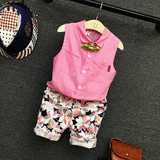 韩版童装2016夏季新款男童无袖衬衫粉色绅士衬衣时尚个性宝宝上衣