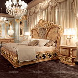 新款欧式全实木床法式精美雕花贴金箔双人床别墅卧室公主床婚床