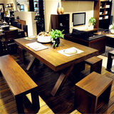 北欧餐桌椅组合定制餐厅现代简约全实木长方形饭桌子长凳套件定制