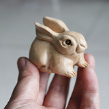 天然原色桃木兔子小摆件 木雕兔 木质玉兔 吉祥如意兔 木雕绿色兔