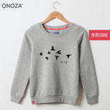 ONOZA2015冬季新款韩版加绒加厚圆领卫衣 燕子卡通印花长袖外套