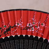 婚庆新娘手拿大红色扇子中国风折扇日式女士工艺礼品折叠扇真丝绢