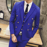 2016春新款英伦时尚男士修身双排扣西装套装夜店发型师西服3件套