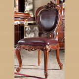 欧式实木雕花真皮休闲单人沙发椅 美式洽谈椅书椅 老板椅 餐椅