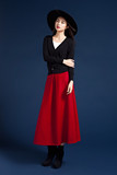 2015新款大红色毛呢半身裙韩版超长拖地A裙包邮显瘦高腰裙民族风