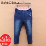 安奈儿童装专柜款2016春季新款女小童针织牛仔弹力裤子XG616552