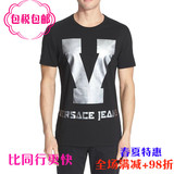 美国代购Versace Jeans男装时尚黑色纯棉t恤新款印花休闲短袖T恤