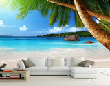 3D唯美高清椰树沙滩大海边墙纸卧室客厅沙发走廊电视背景壁画壁纸