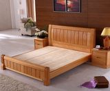 全实木床 榉木床 双人床1.5/1.8米m平板中式大床 储物高箱床 特价