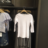 Zara2016春夏季新款专柜正品女装品牌代购七分袖棉一字领打底T恤