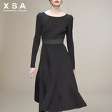 XSA2015小香风太空棉连衣裙冬季长袖加厚长款a字裙赫本打底裙女款