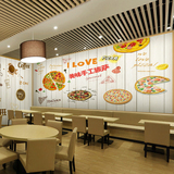 3d欧式手绘西餐披萨店主题墙纸 休闲汉堡奶茶店大型壁画壁纸定制