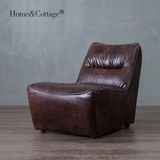 HC 真皮单人懒人沙发 美式个性复古油蜡牛皮设计师躺椅书房休闲椅