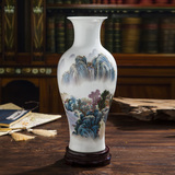 景德镇陶瓷粉彩花瓶三水人物花瓶现代中式客厅居家书房摆件