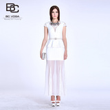 百丝BCVOGA专柜正品15夏时尚蕾丝短袖白色礼服连衣长袖B152TD0506