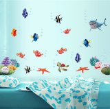 海底世界鱼 防水浴室卫生间瓷砖墙贴儿童卡通客厅卧室装饰 不透明