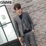 QNMB韩国代购男装时尚起义英伦格子韩版修身职业装潮男士西装外套