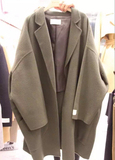 韩国正品代购2015新款女装纯色超大口袋休闲宽松韩版羊绒毛呢大衣