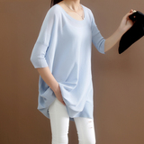 韩版春夏新款罩衫空调衫纯色蝙蝠宽松中袖中长款薄款套头针织衫女