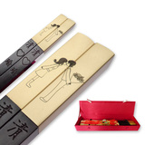 特价定制一吻定情侣筷子 高档红木乌木筷子礼盒套装 浪漫真丝锦盒
