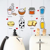 卡通面包牛奶咖啡英文儿童早教墙贴创意厨房冰箱橱柜玻璃装饰贴画