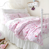 韩式儿童卡通公主女孩床上用品 四件套粉色 全棉床裙床罩可爱秋新