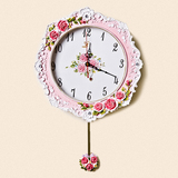 欧式经典玻璃挂钟创意时尚客厅时钟现代静音田园玫瑰花树脂钟表