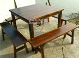定制实木饭店餐桌椅组合农庄正方形桌板凳防腐木吃饭桌子复古家具