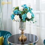 客厅餐桌家居装饰品欧式创意水晶工艺品茶色玻璃干花花瓶摆件房间