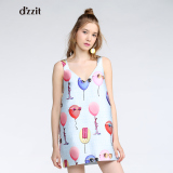 d'zzit地素 夏季新品 时髦现代感摩登气球图案V领连衣裙 352O213