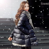 2016韩版羽绒服女中长款加厚修身斗篷羊羔毛外套冬装羽绒衣女包邮