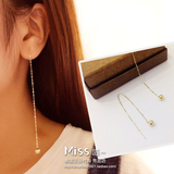 韩国正品代购 纯14K黄金耳线 金球长款耳钉 明显气质款耳饰