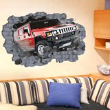 3D墙纸立体感墙贴儿童房男孩卧室装饰悍马汽车贴纸背景墙贴画自粘