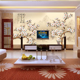 3D墙纸大型壁画客厅电视背景墙中式无缝墙布卧室浮雕立体白色梅花