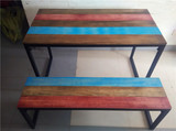 铁艺实木餐椅 复古铁咖啡厅桌椅组合 彩色地中海餐桌书桌酒吧茶几