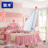 骏木家具 粉色儿童床1.2米1.5米公主床小女孩床高箱储物单人床